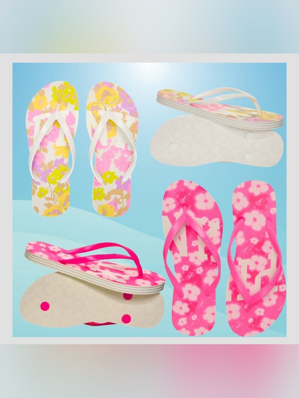 VS PINK Summer Floral Flip Flops Size 8 NWT